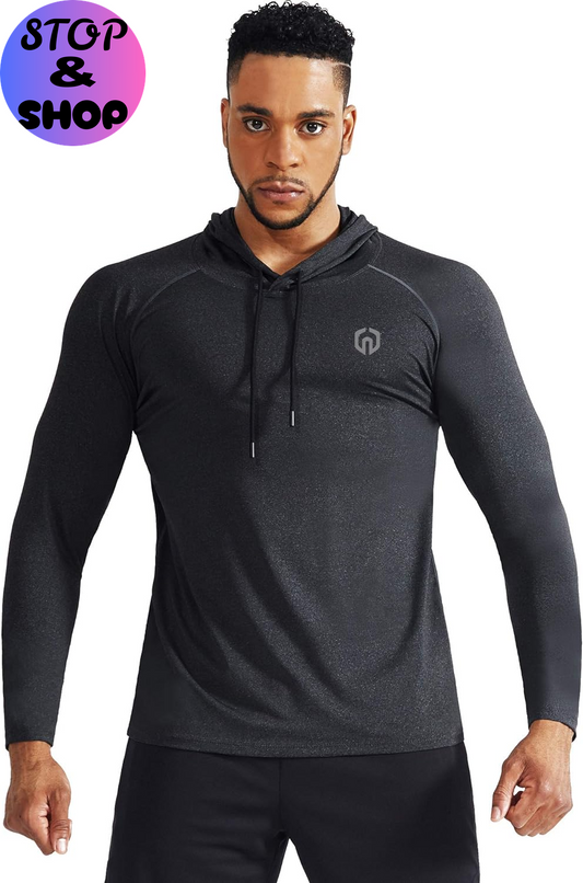Men'S Dry Fit Athletic Shirt Workout Running Long Sleeve Shirts with Hoods