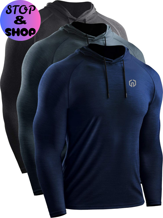 Men'S Dry Fit Athletic Shirt Workout Running Long Sleeve Shirts with Hoods