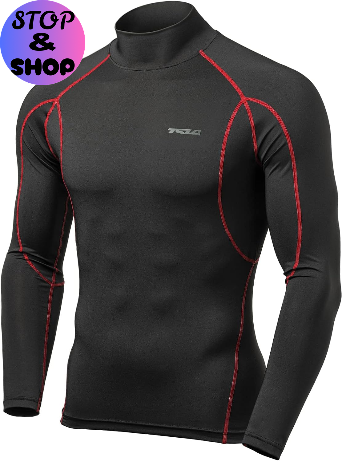 Men'S UPF 50+ Mock Long Sleeve Compression Shirts, Athletic Workout Shirt, Base Layer for Water Sports