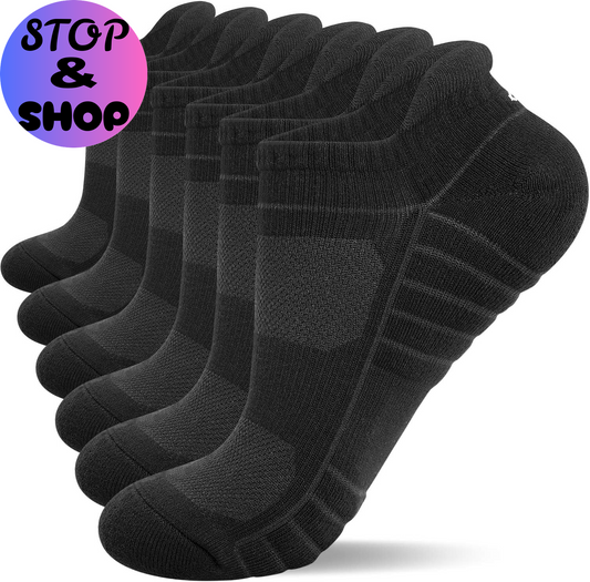 Athletic Running Ankle Socks, Low Cut Cushioned Anti-Blister Tab Sports Socks Men Women 6Pairs
