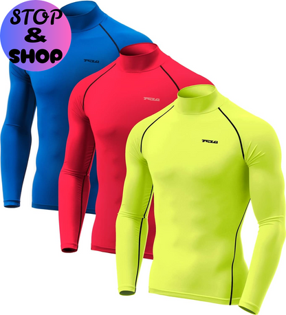 Men'S UPF 50+ Mock Long Sleeve Compression Shirts, Athletic Workout Shirt, Base Layer for Water Sports