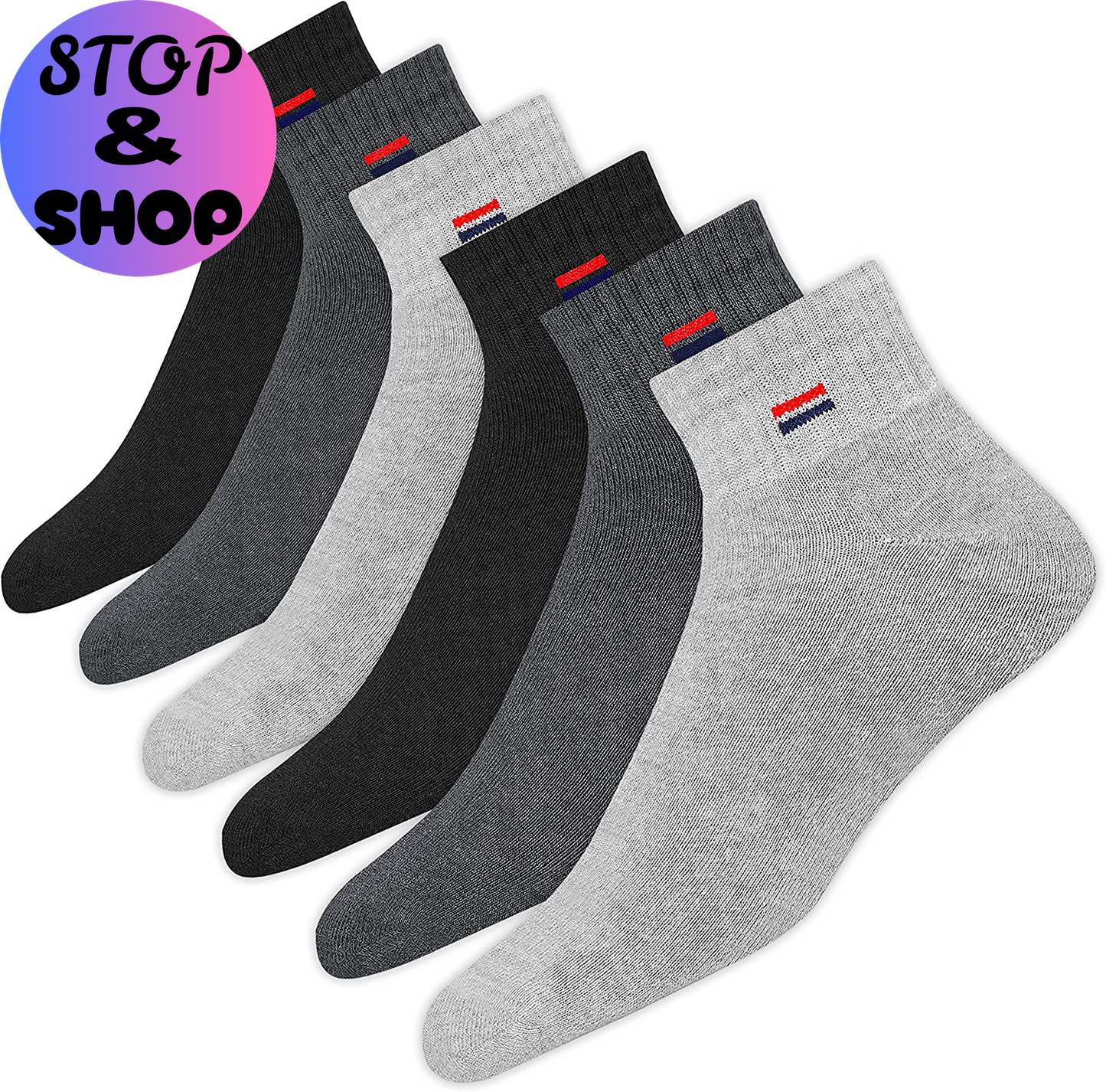 Men'S Cotton Socks Athletic Quarter Socks for Running, Training, Casual Wear Pack of 6