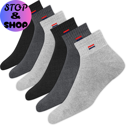 Men'S Cotton Socks Athletic Quarter Socks for Running, Training, Casual Wear Pack of 6
