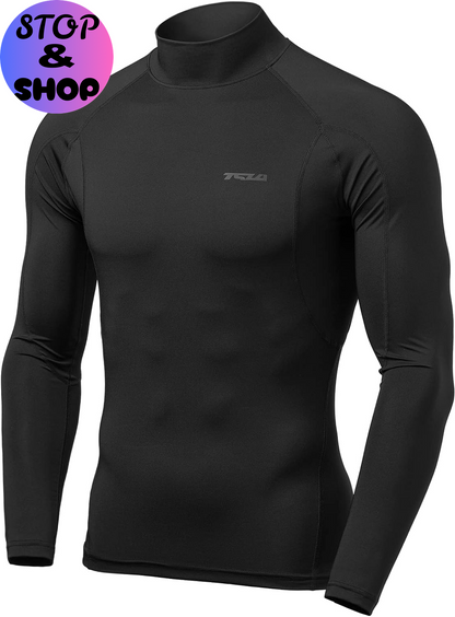 Men'S UPF 50+ Mock Long Sleeve Compression Shirts, Athletic Workout Shirt, Base Layer for Water Sports