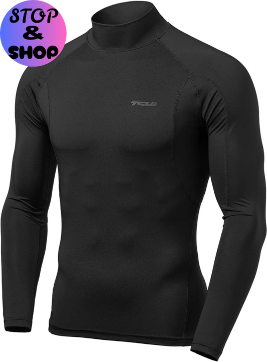 Men'S UPF 50+ Mock Long Sleeve Compression Shirts, Athletic Workout Shirt, Base Layer for Water Sports