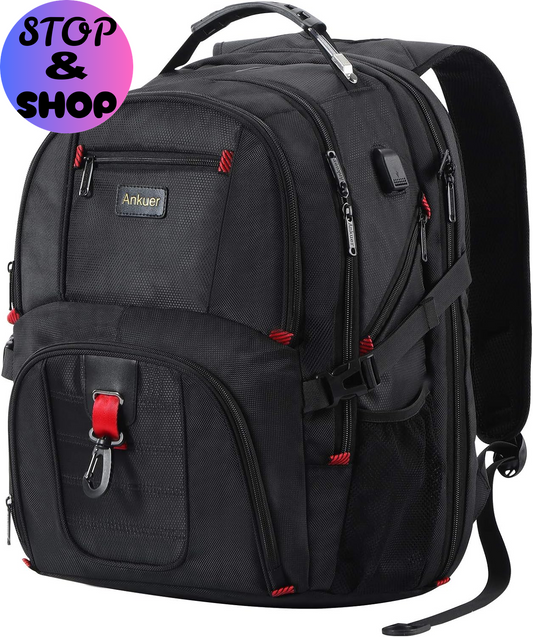 Extra Large Travel Backpack for Men Women: 17 in Laptop Backpacks for School, anti Theft TSA Travel Bag with USB Charging Port, Business Computer Bag (Black)