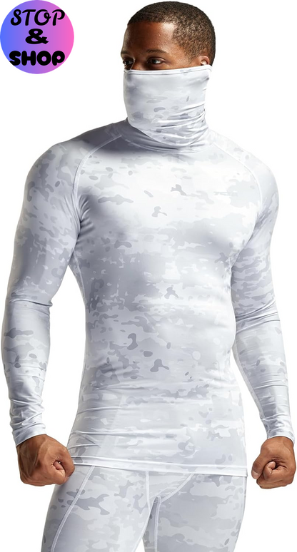 Men'S UPF 50+ Mock Long Sleeve Compression Shirts, Athletic Workout Shirt, Base Layer for Water Sports