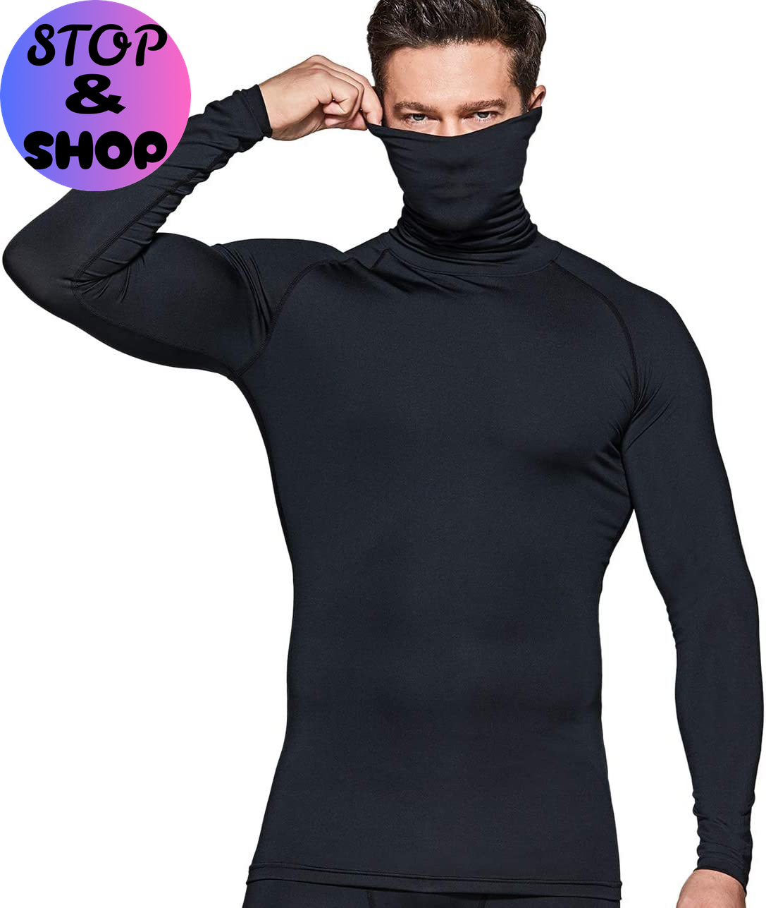 Men'S UPF 50+ Mock Long Sleeve Compression Shirts, Athletic Workout Shirt, Base Layer for Water Sports