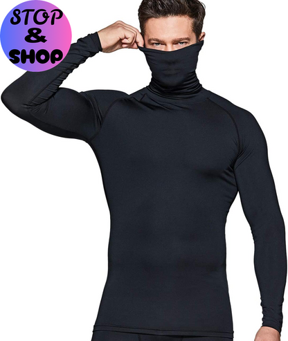 Men'S UPF 50+ Mock Long Sleeve Compression Shirts, Athletic Workout Shirt, Base Layer for Water Sports